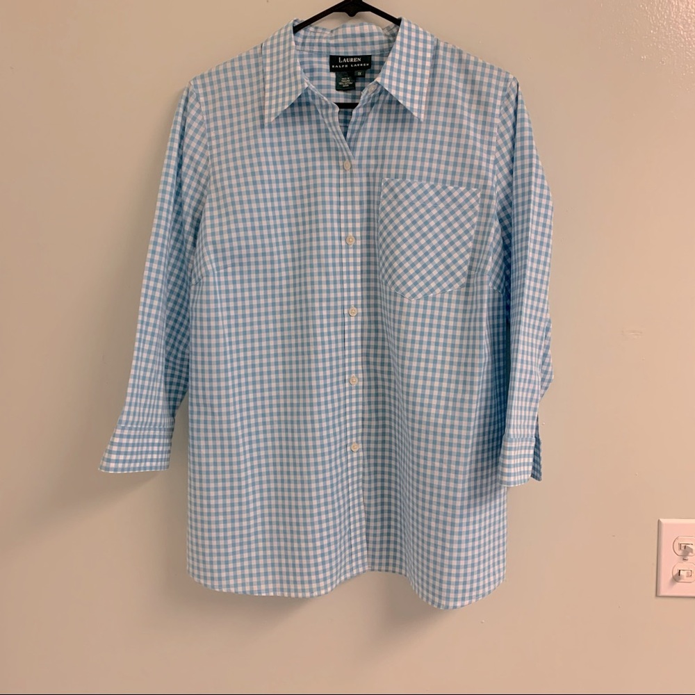 1X Ralph Lauren Turquoise Gingham Blouse